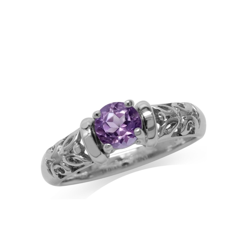 Pretty Natural Amethyst White Gold Plated 925 Sterling Silver Filigree Ring Sz 9
